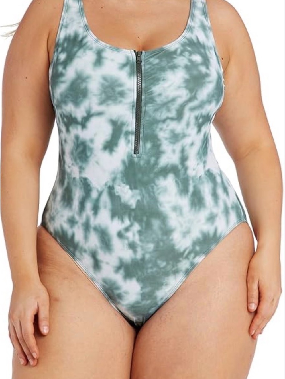 Cyn & Luca Swim Green Tie-Dye Zip-Front One-Piece Swimsuit XL